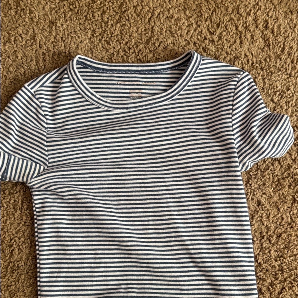 American Eagle By Payless Navy and White Striped Tee
